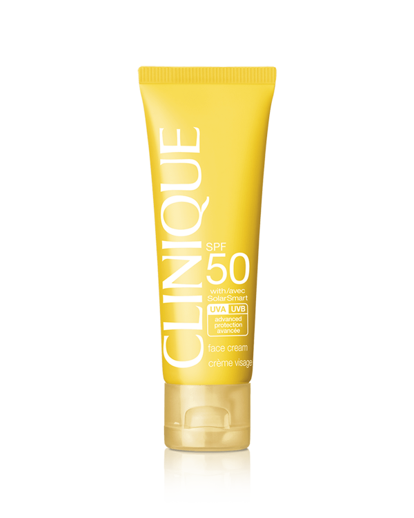 Clinique Sun Broad Spectrum SPF 50 Sunscreen Face Cream, 創新智能抗曬科技，賦予肌膚穩定高效防護，隔絕會令肌膚受損及加速老化的UVA及UVB，全方位抗衰老；結合感光抗氧化物，杜絕肌膚表面損傷。