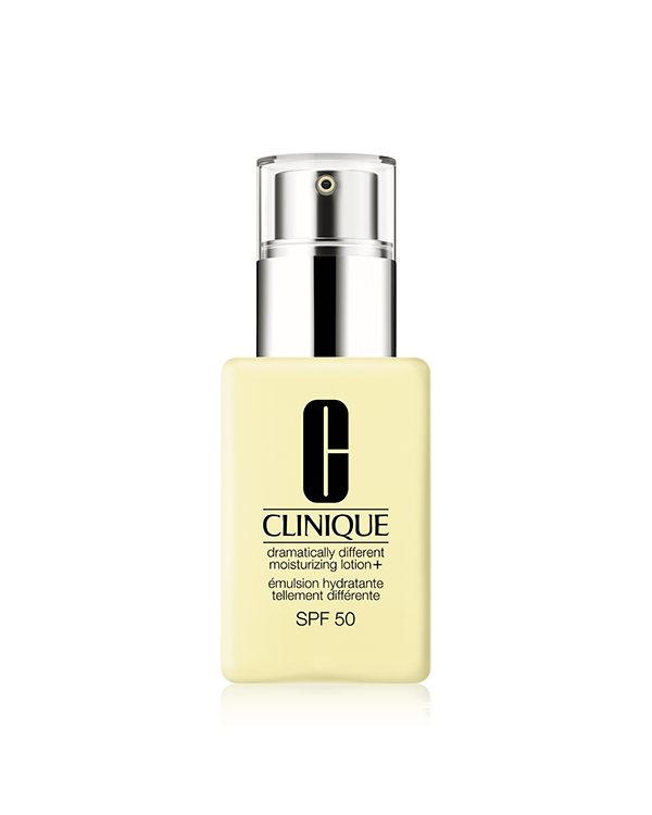 Dramatically Different Moisturizing Lotion+™ SPF 50, Lightweight moisturizing lotion strengthens skin’s barrier, instantly boosts moisture, and helps protect with SPF without leaving a white cast. Leaves skin healthier and more resilient.