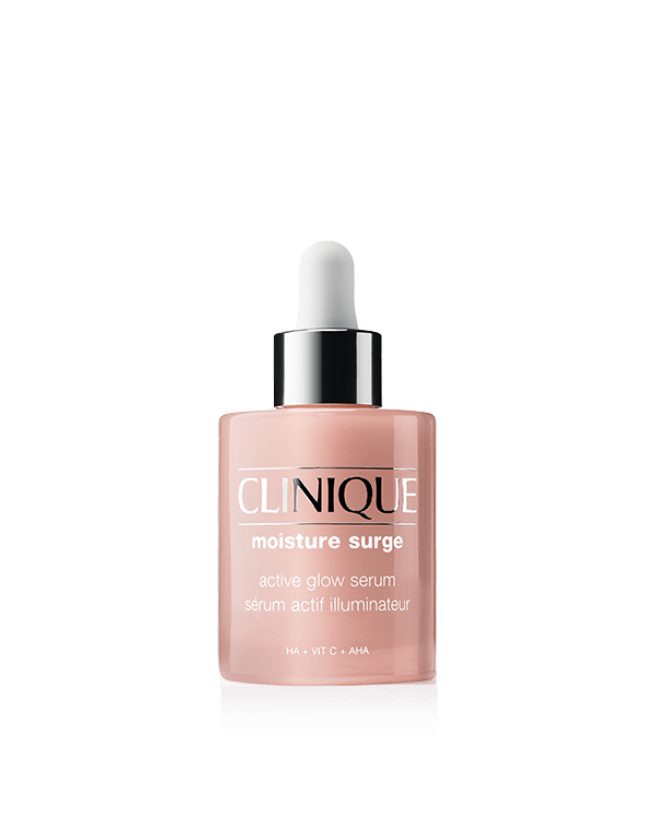 Moisture Surge™ Active Glow Serum, 蘊含強效活性成份，能有效去除角質、補濕及亮澤肌膚，讓肌膚即時綻放持久光采。經臨床驗證。